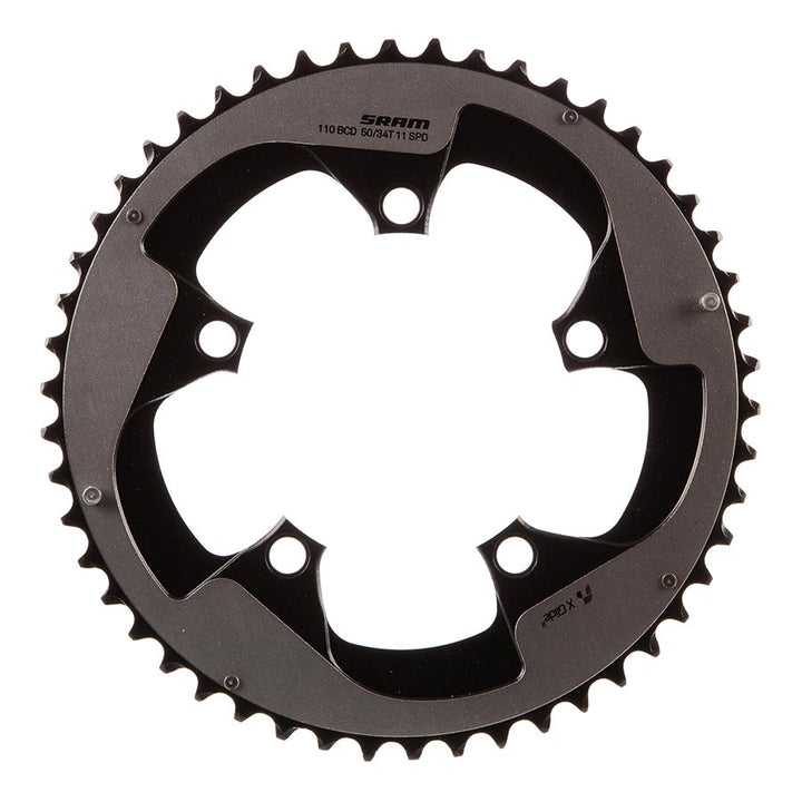 SRAM, 50D, 11sp, BCD: 110mm, 5 Bolts, Red22 X-Glide, Outer Chainring, For 34/50, Aluminum, Grey, 11.6218.010.000