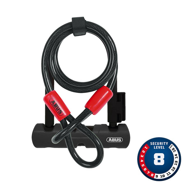 Abus, Ultra Mini + Cobra Loop, U-Lock, Key, 12mm, 14.0cm x 15.0cm, 5.5'' x 5.9'', SH34, Black; Cable, 10mm, 120cm, 4'
