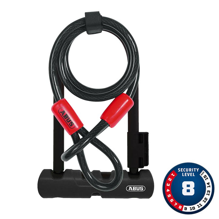 Abus, Ultra Mini + Cobra Loop, U-Lock, Key, 12mm, 15.0cm x 18.0cm, 5.9'' x 7.1'', SH34, Black; Cable, 10mm, 120cm, 4'