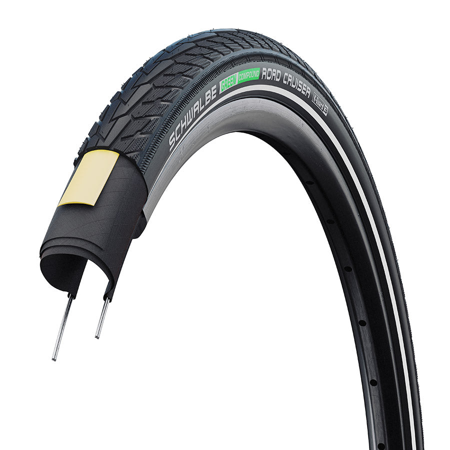 Schwalbe, Road Cruiser, Road Tire, 700x32C, Wire, Clincher, GreenCompound, K-Guard, TwinSkin, 50TPI, Black